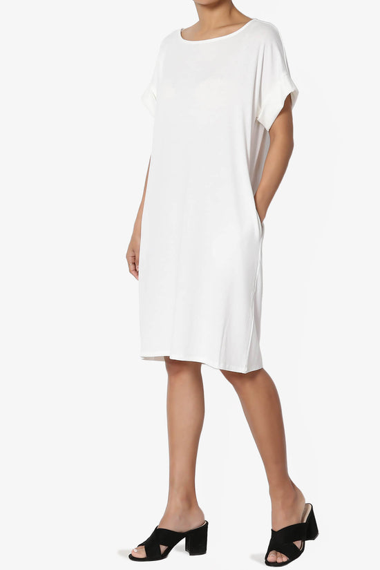 Janie Rolled Short Sleeve Round Neck Dress IVORY_3