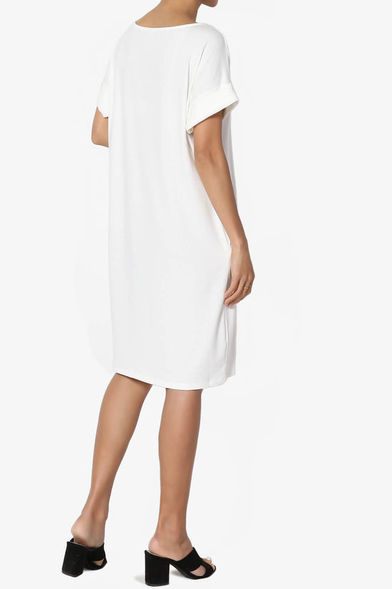 Janie Rolled Short Sleeve Round Neck Dress IVORY_4