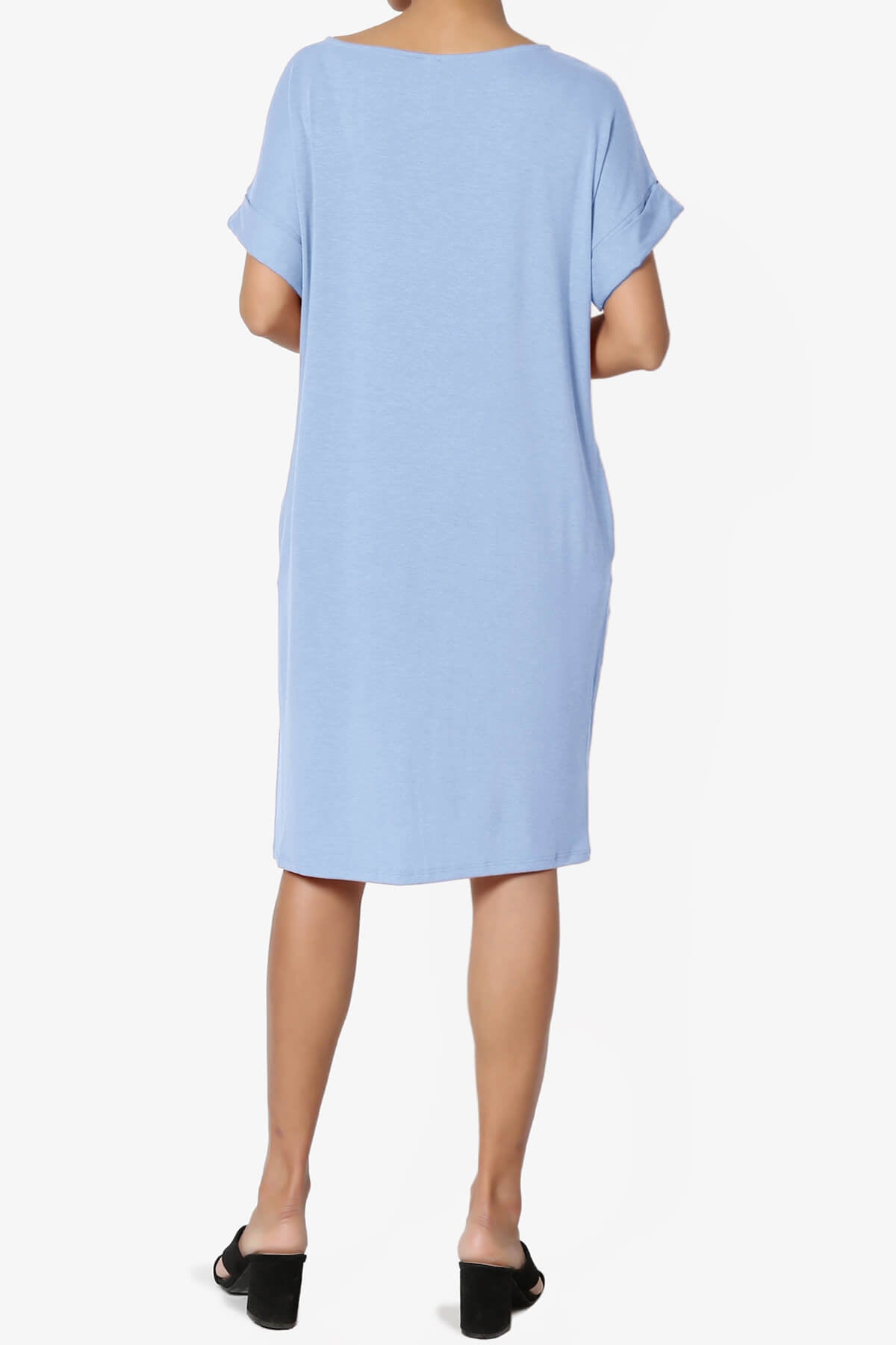 Janie Rolled Short Sleeve Round Neck Dress LIGHT BLUE_2