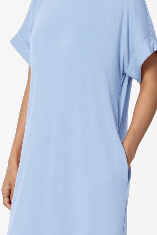 Janie Rolled Short Sleeve Round Neck Dress LIGHT BLUE_5