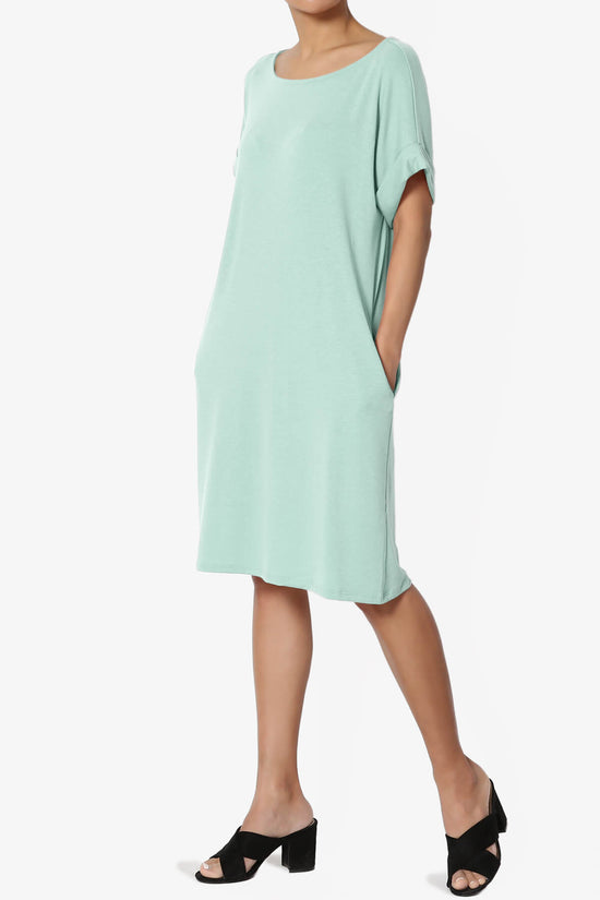 Janie Rolled Short Sleeve Round Neck Dress LIGHT GREEN_3