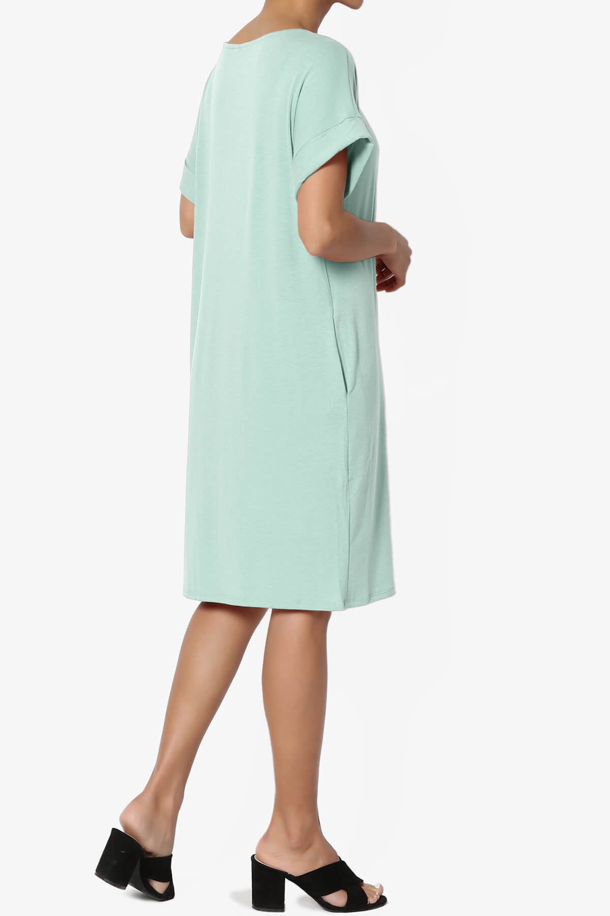 Janie Rolled Short Sleeve Round Neck Dress LIGHT GREEN_4