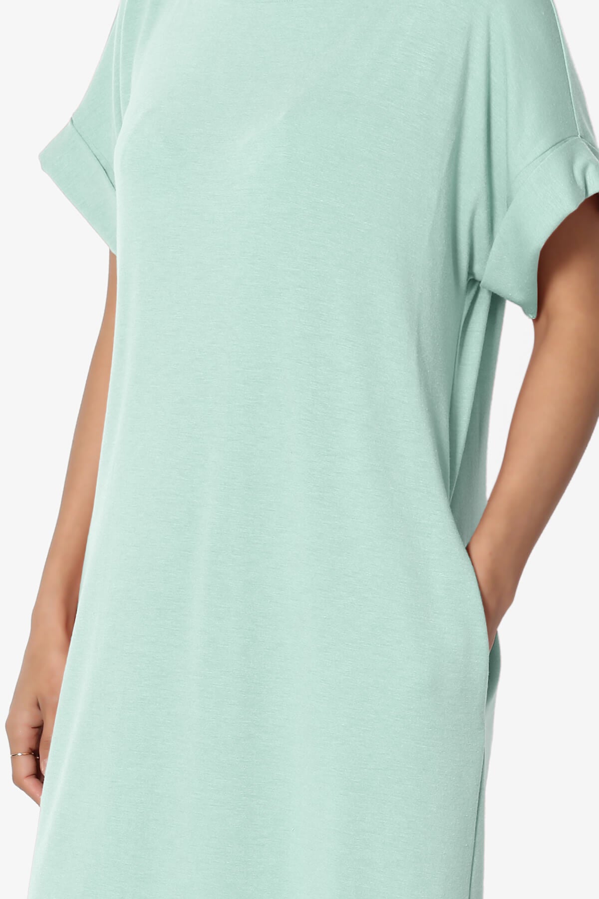 Janie Rolled Short Sleeve Round Neck Dress LIGHT GREEN_5