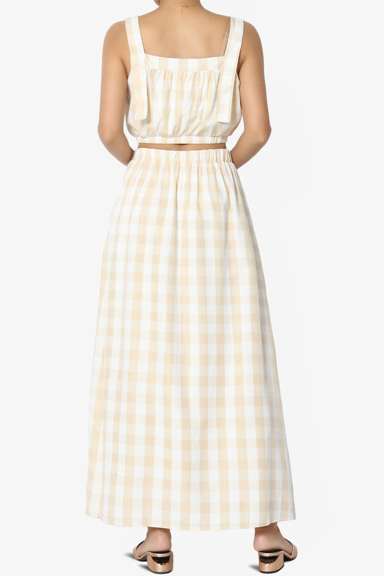Hamiss Gingham Crop Top & Flare Skirt Set in Taupe