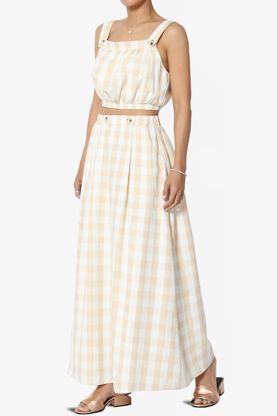 Hamiss Gingham Crop Top & Flare Skirt Set in Taupe
