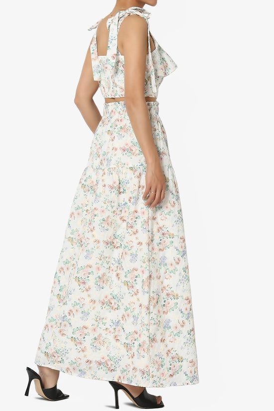 Twice Floral Ruffle Crop Top & A-Line Skirt Set in Taupe