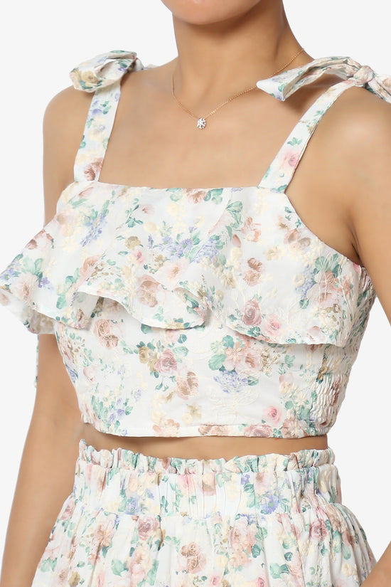 Twice Floral Ruffle Crop Top & A-Line Skirt Set in Taupe