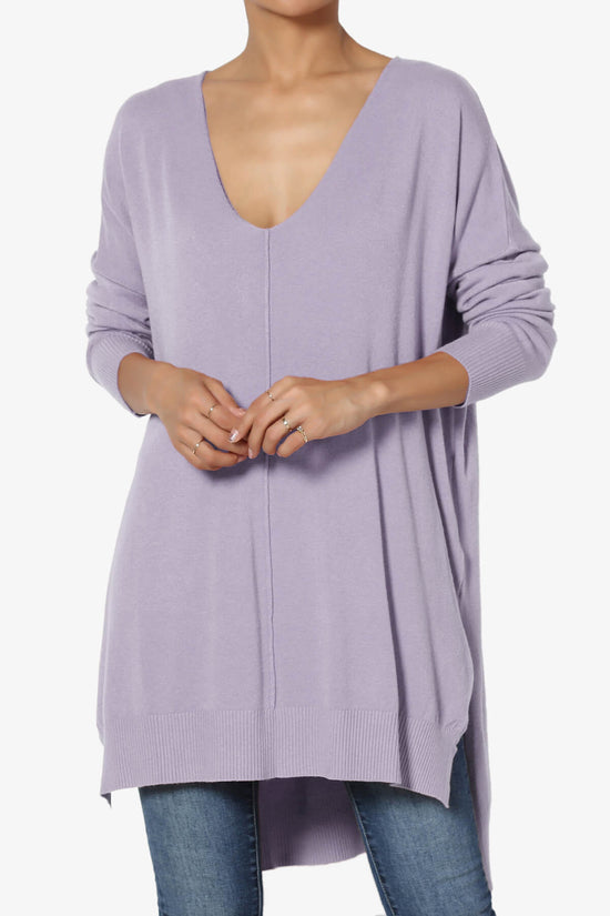 Katana Front Seam V-Neck Knit Sweater ASH LAVENDER_1