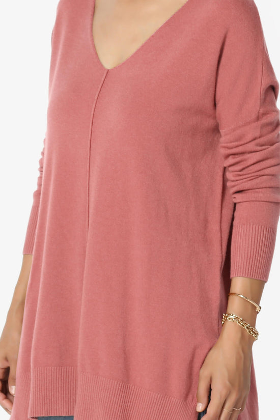 Katana Front Seam V-Neck Knit Sweater ASH ROSE_5