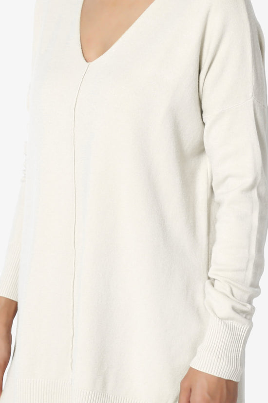 Katana Front Seam V-Neck Knit Sweater BONE_5