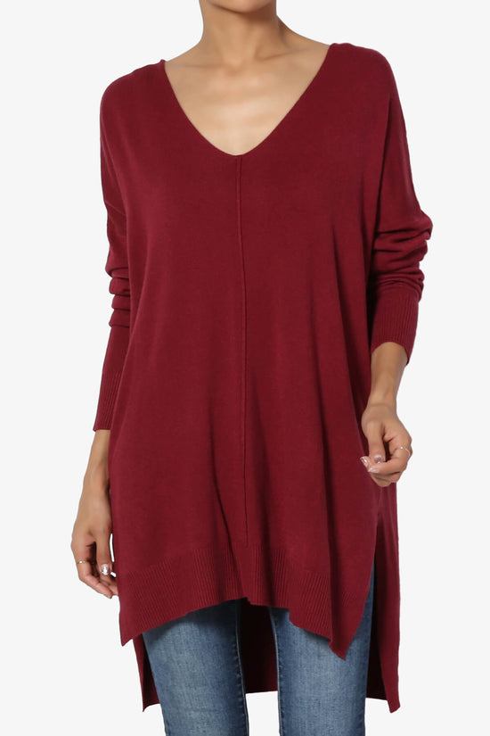 Katana Front Seam V-Neck Knit Sweater BURGUNDY_1
