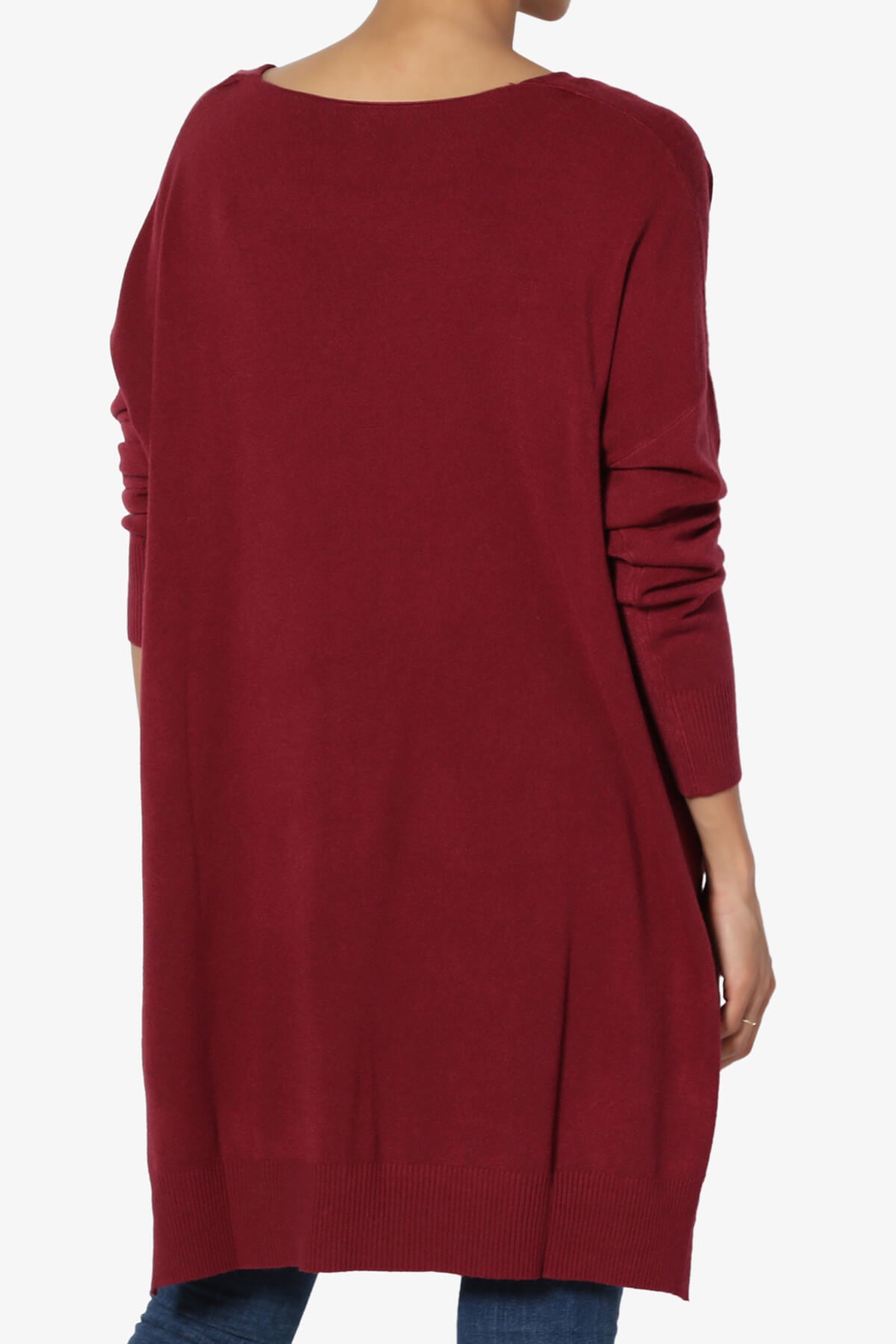Katana Front Seam V-Neck Knit Sweater BURGUNDY_2