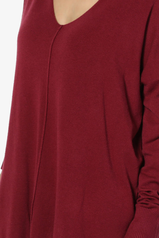 Katana Front Seam V-Neck Knit Sweater BURGUNDY_5