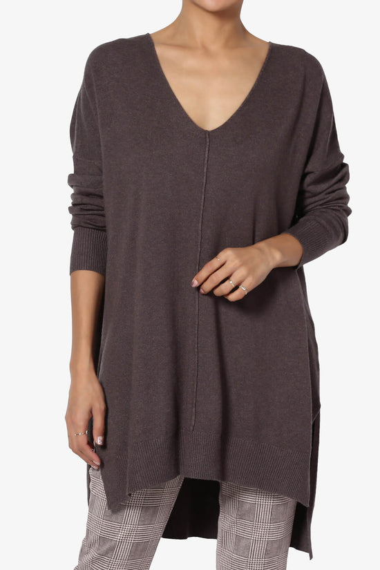 Katana Front Seam V-Neck Knit Sweater CHARCOAL_1