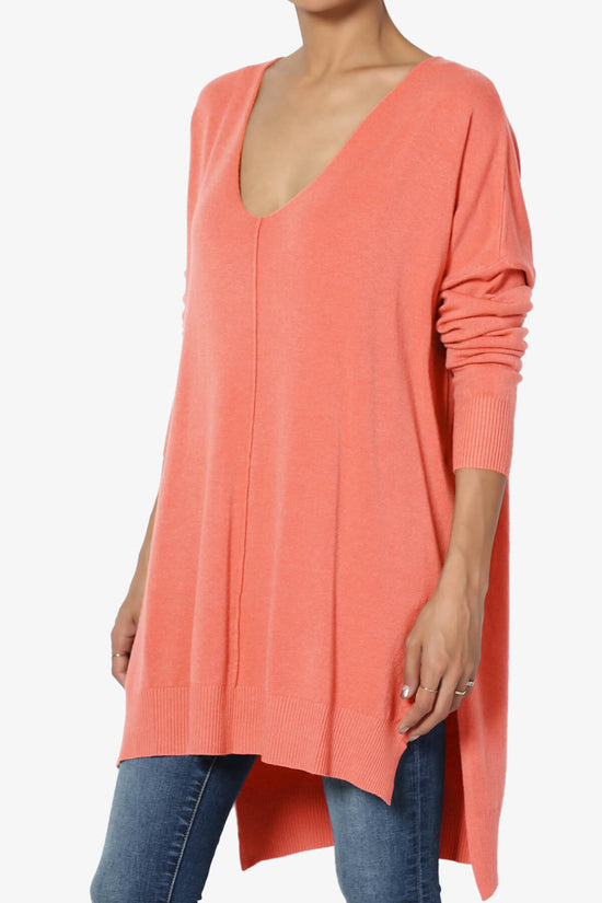 Katana Front Seam V-Neck Knit Sweater CORAL_3