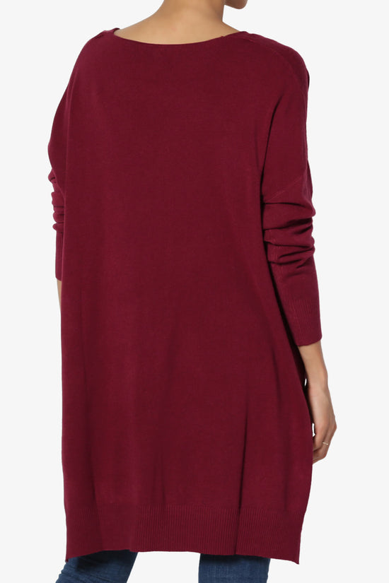 Katana Front Seam V-Neck Knit Sweater DARK BURGUNDY_2