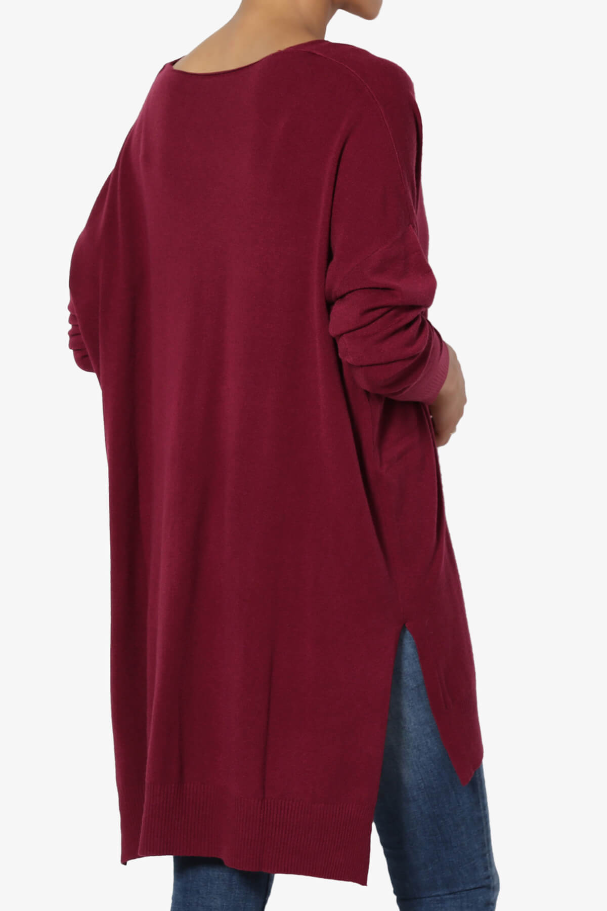 Katana Front Seam V-Neck Knit Sweater DARK BURGUNDY_4