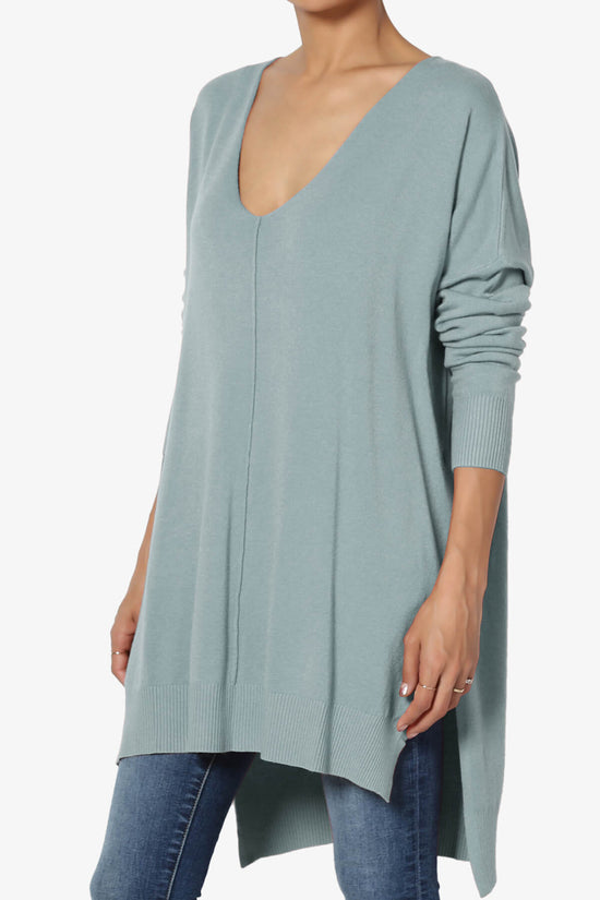 Katana Front Seam V-Neck Knit Sweater DUSTY BLUE_3