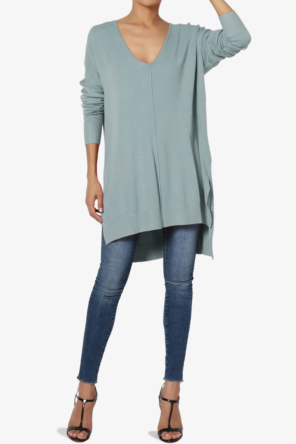Katana Front Seam V-Neck Knit Sweater DUSTY BLUE_6