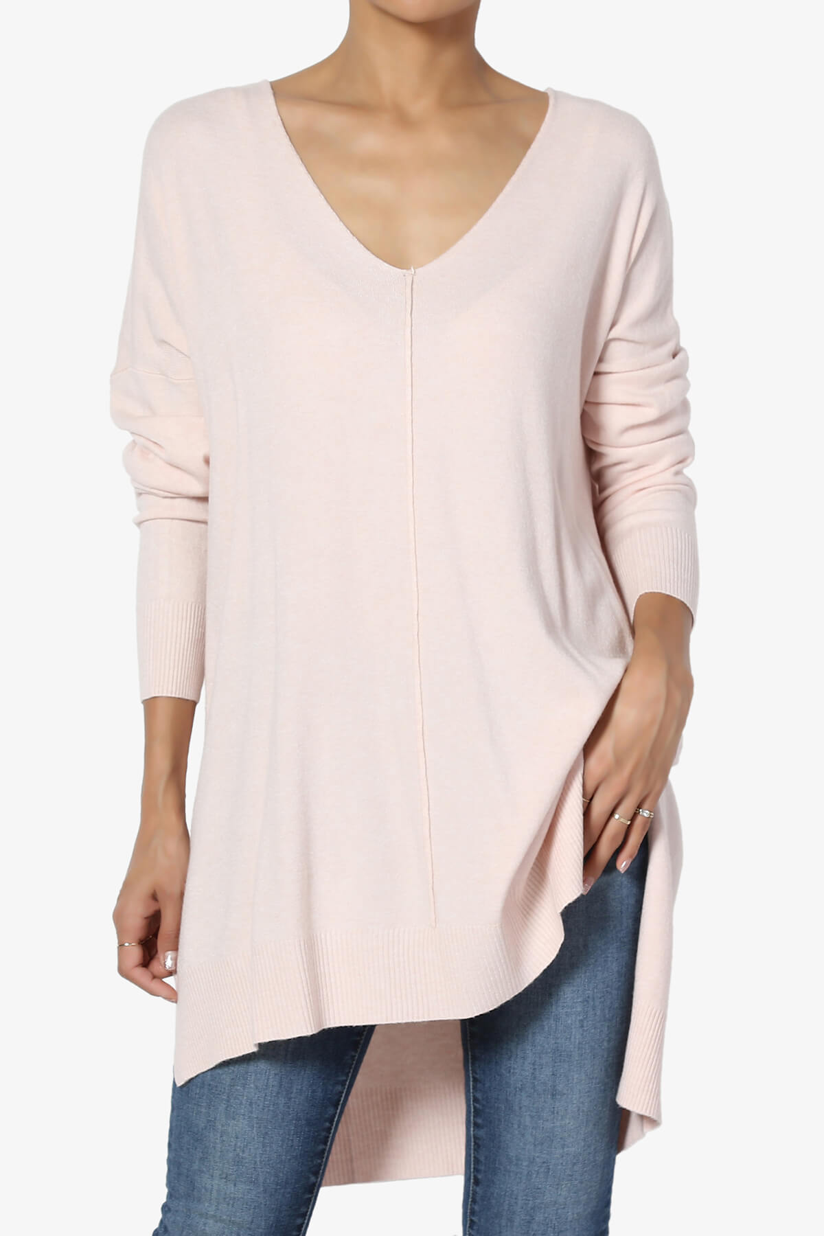 Katana Front Seam V-Neck Knit Sweater DUSTY CORAL_1