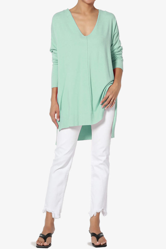 Katana Front Seam V-Neck Knit Sweater DUSTY GREEN_6