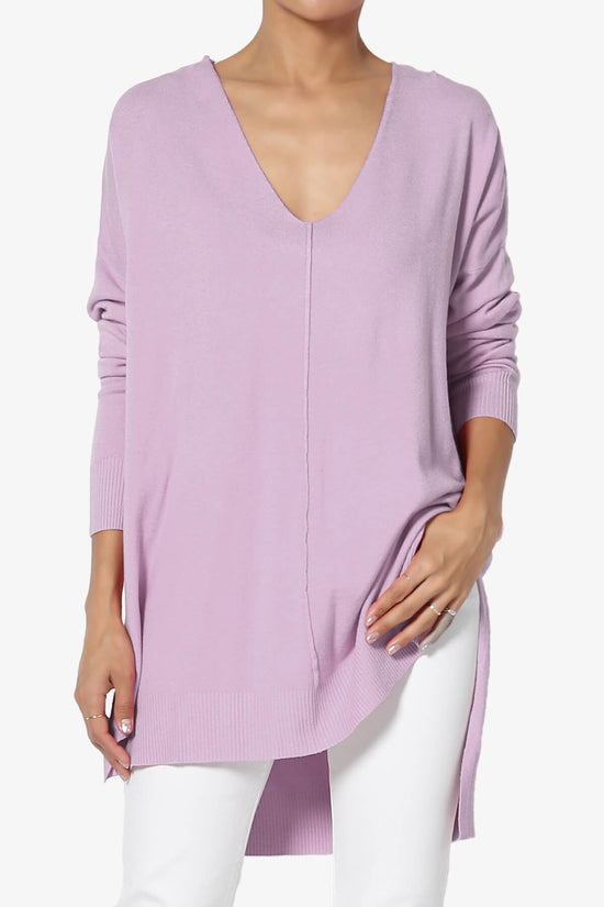 Katana Front Seam V-Neck Knit Sweater DUSTY LAVENDER_1