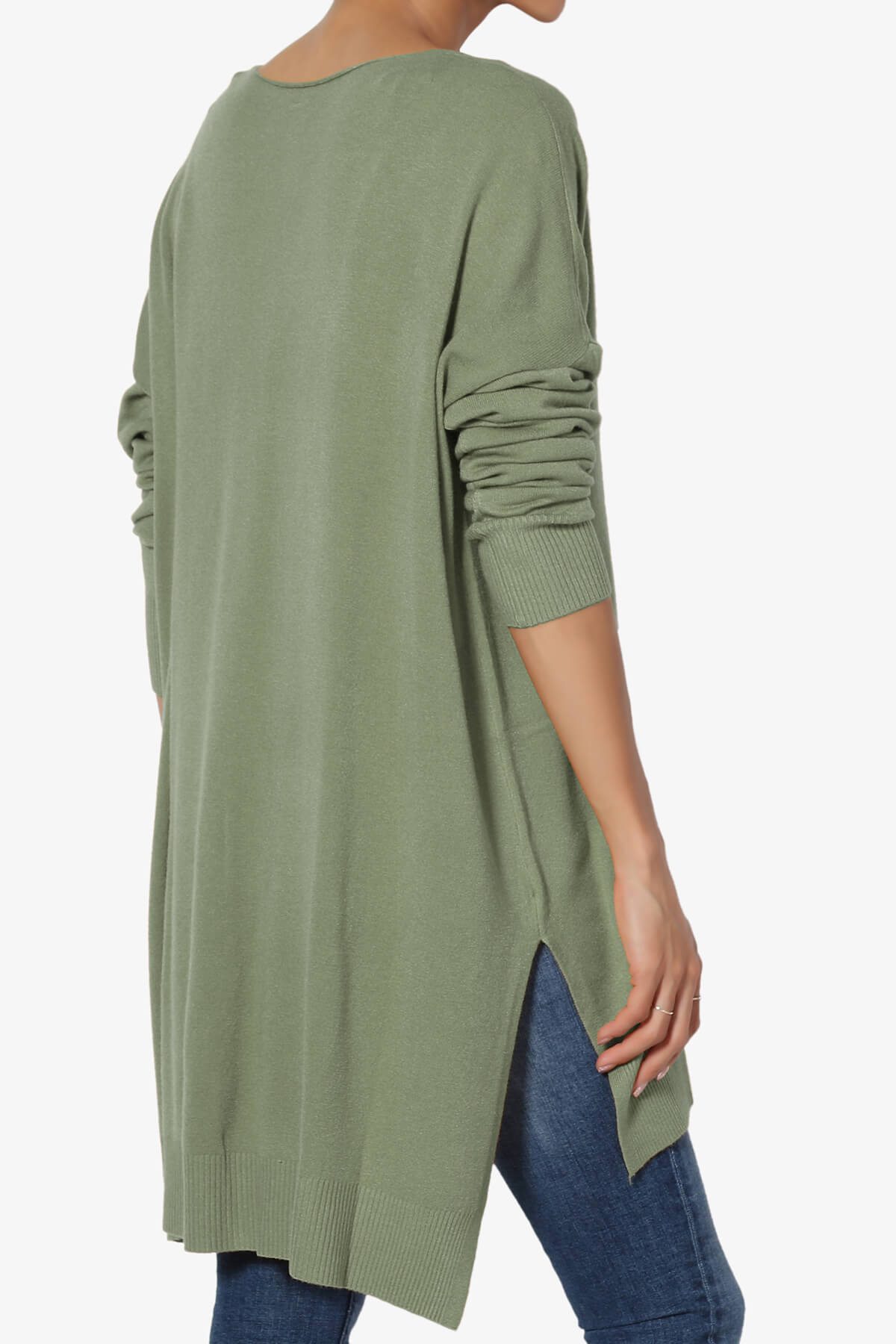 Katana Front Seam V-Neck Knit Sweater DUSTY OLIVE_4