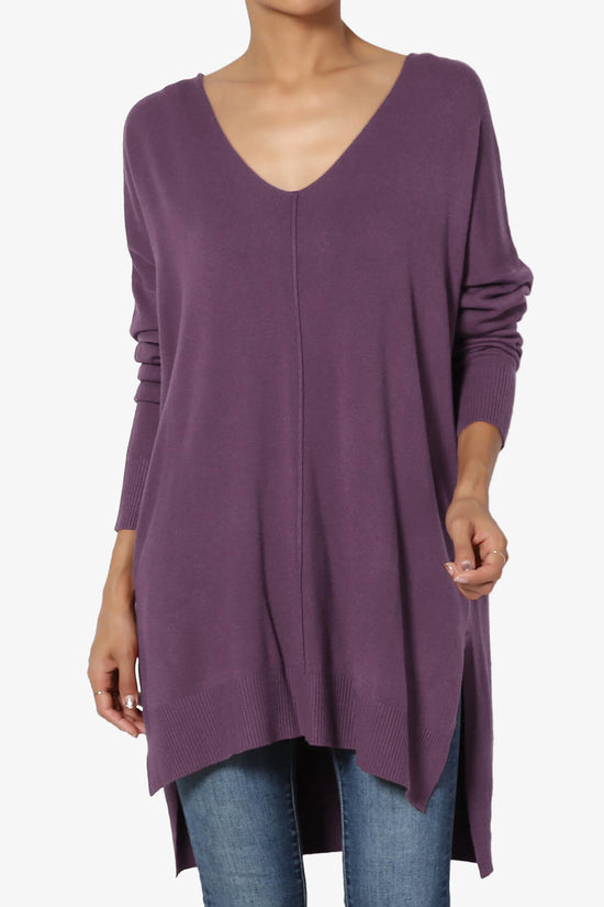 Katana Front Seam V-Neck Knit Sweater DUSTY PLUM_1