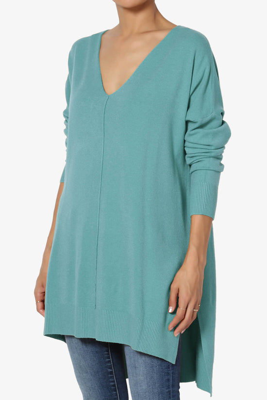 Katana Front Seam V-Neck Knit Sweater DUSTY TEAL_3