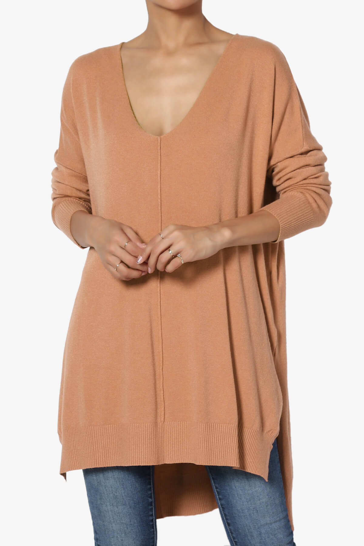 Katana Front Seam V-Neck Knit Sweater EGG SHELL_1