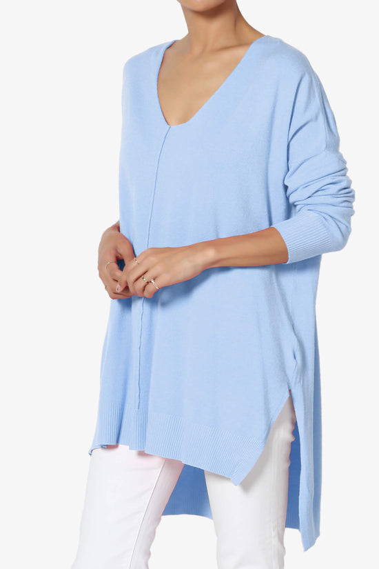 Katana Front Seam V-Neck Knit Sweater LIGHT BLUE_3