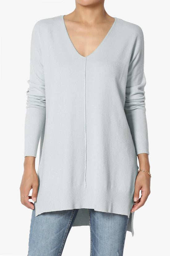 Katana Front Seam V-Neck Knit Sweater LIGHT GREY_1