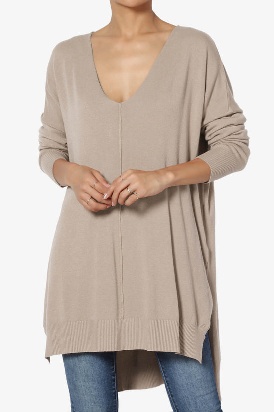 Katana Front Seam V-Neck Knit Sweater LIGHT MOCHA_1