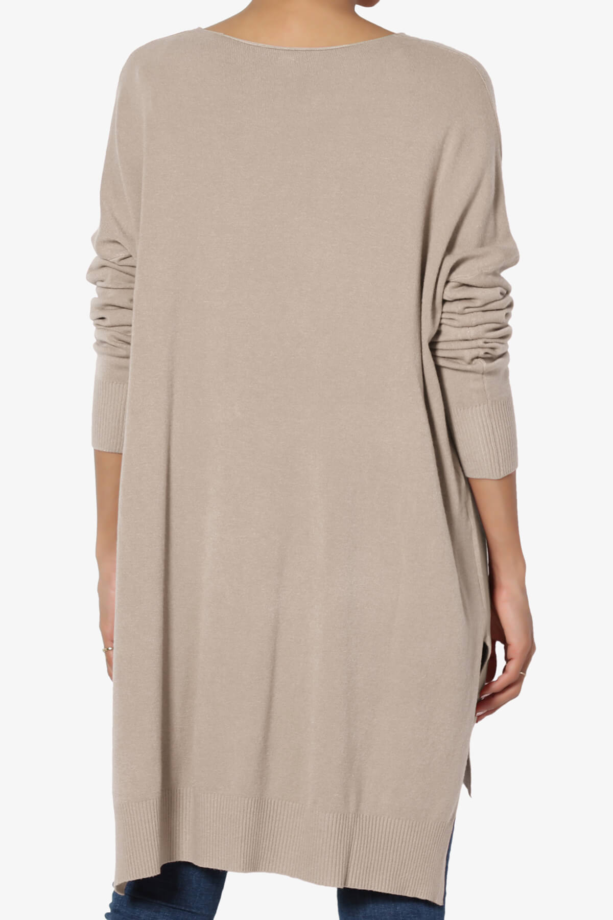 Katana Front Seam V-Neck Knit Sweater LIGHT MOCHA_2