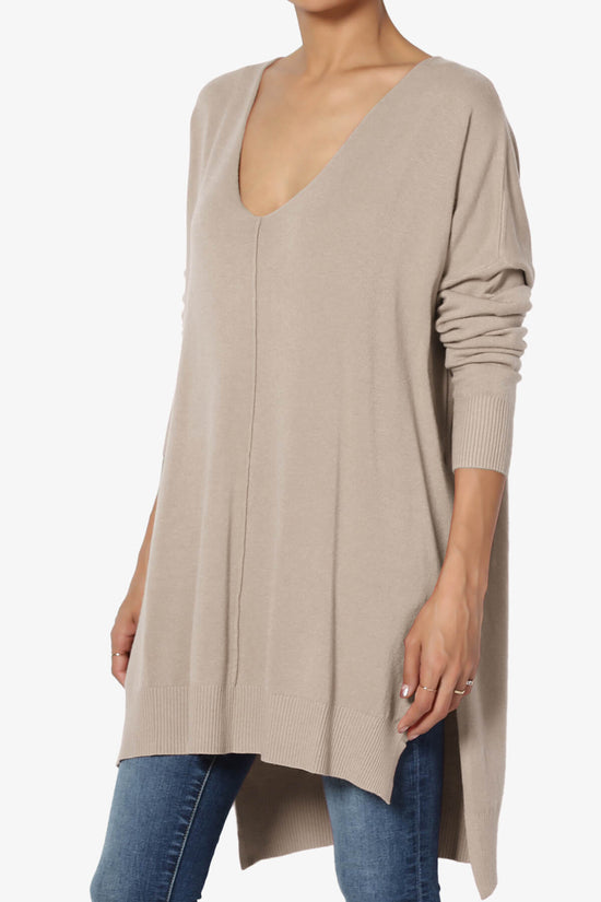 Katana Front Seam V-Neck Knit Sweater LIGHT MOCHA_3