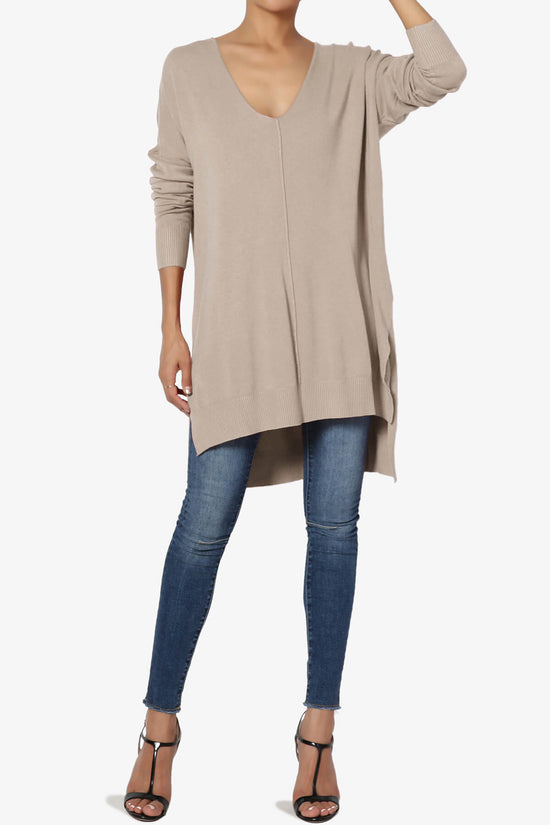 Katana Front Seam V-Neck Knit Sweater LIGHT MOCHA_6