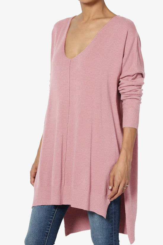 Katana Front Seam V-Neck Knit Sweater LIGHT ROSE_3