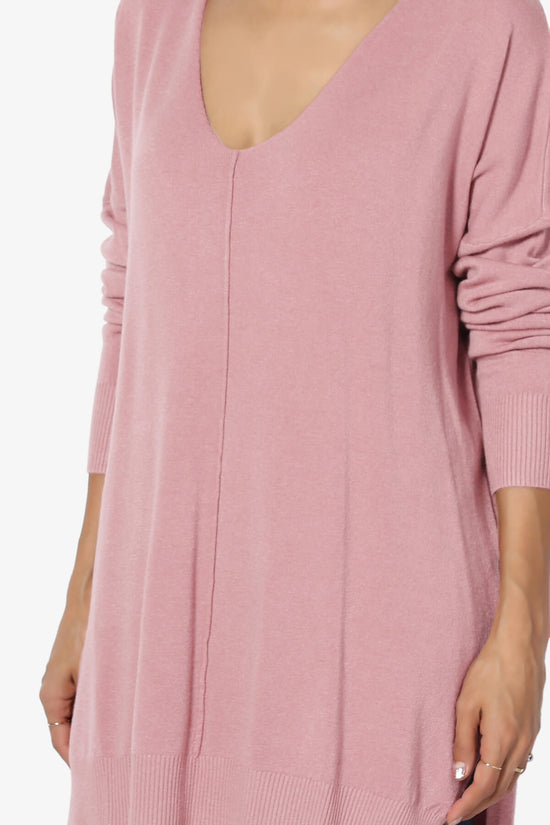Katana Front Seam V-Neck Knit Sweater LIGHT ROSE_5