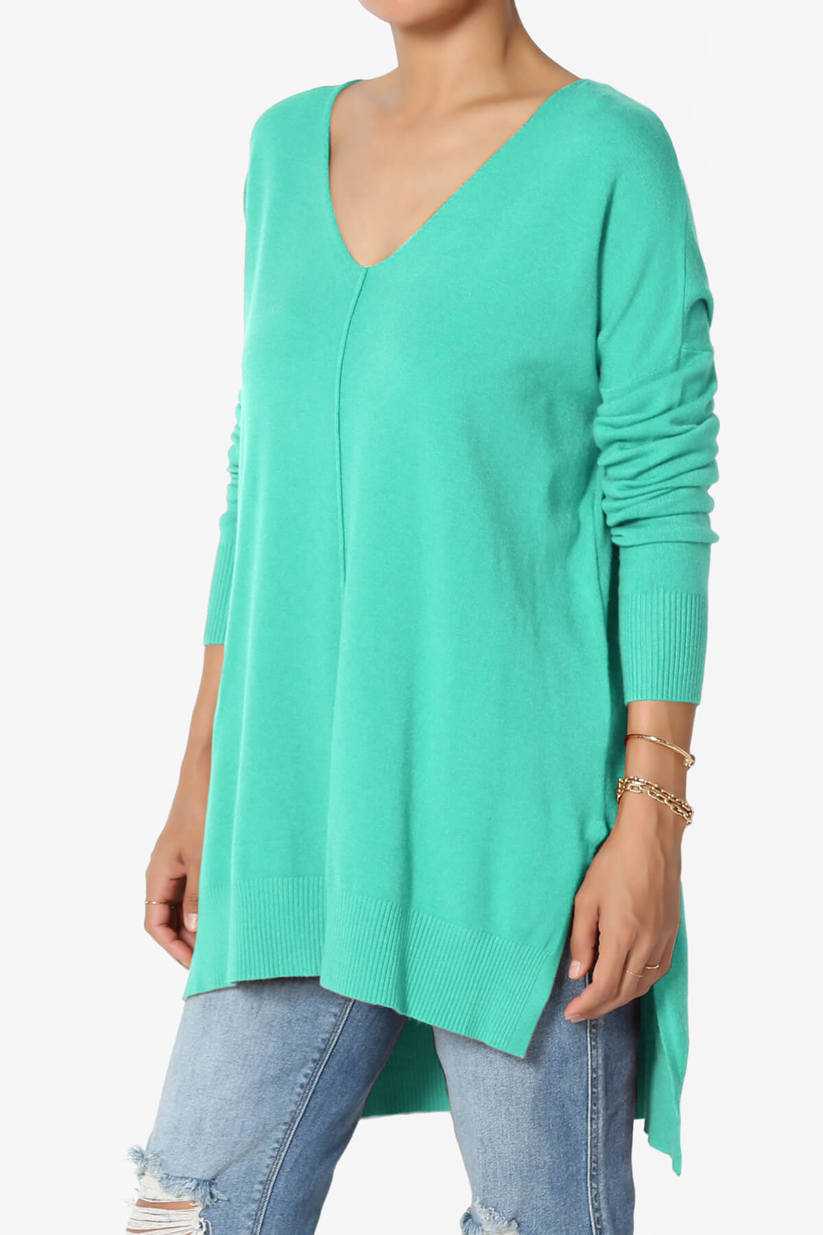 Katana Front Seam V-Neck Knit Sweater MINT_3