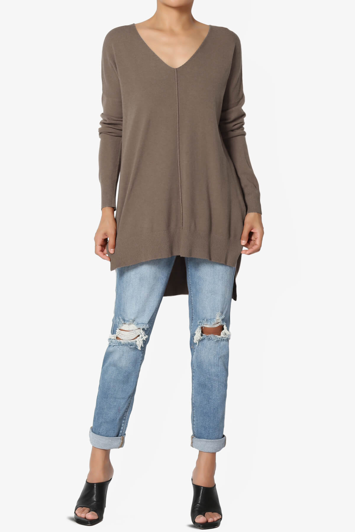 Katana Front Seam V-Neck Knit Sweater MOCHA_6