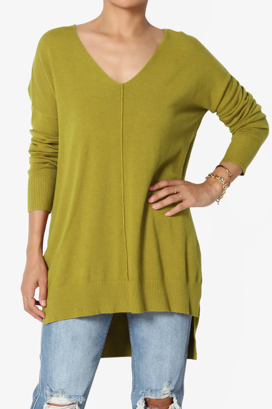Katana Front Seam V-Neck Knit Sweater OLIVE MUSTARD_1