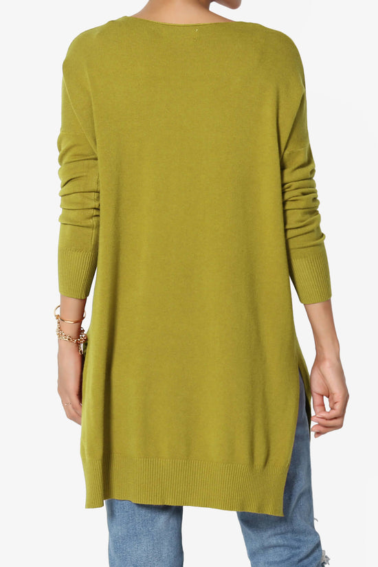Katana Front Seam V-Neck Knit Sweater OLIVE MUSTARD_2