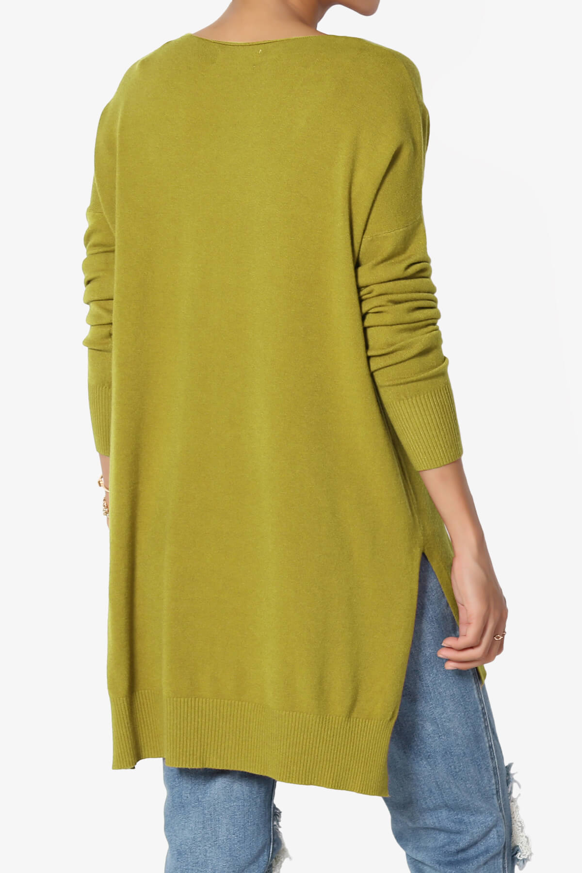Katana Front Seam V-Neck Knit Sweater OLIVE MUSTARD_4