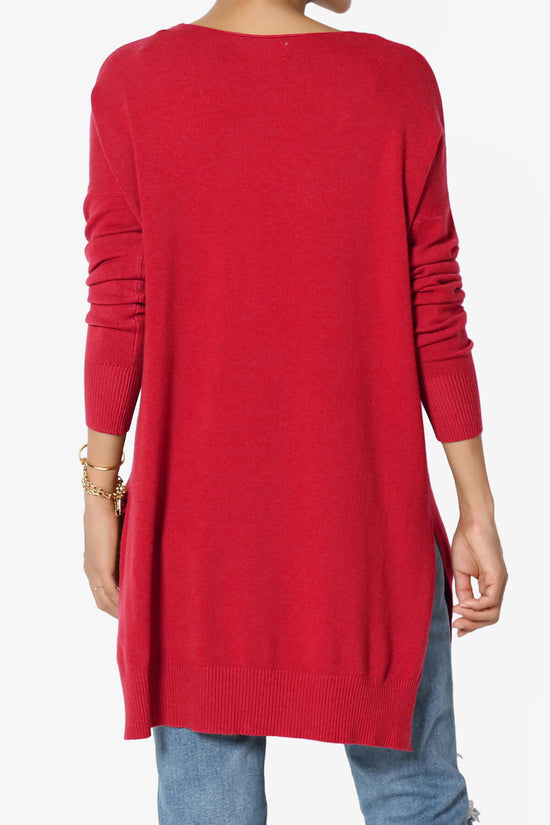 Katana Front Seam V-Neck Knit Sweater RED_2
