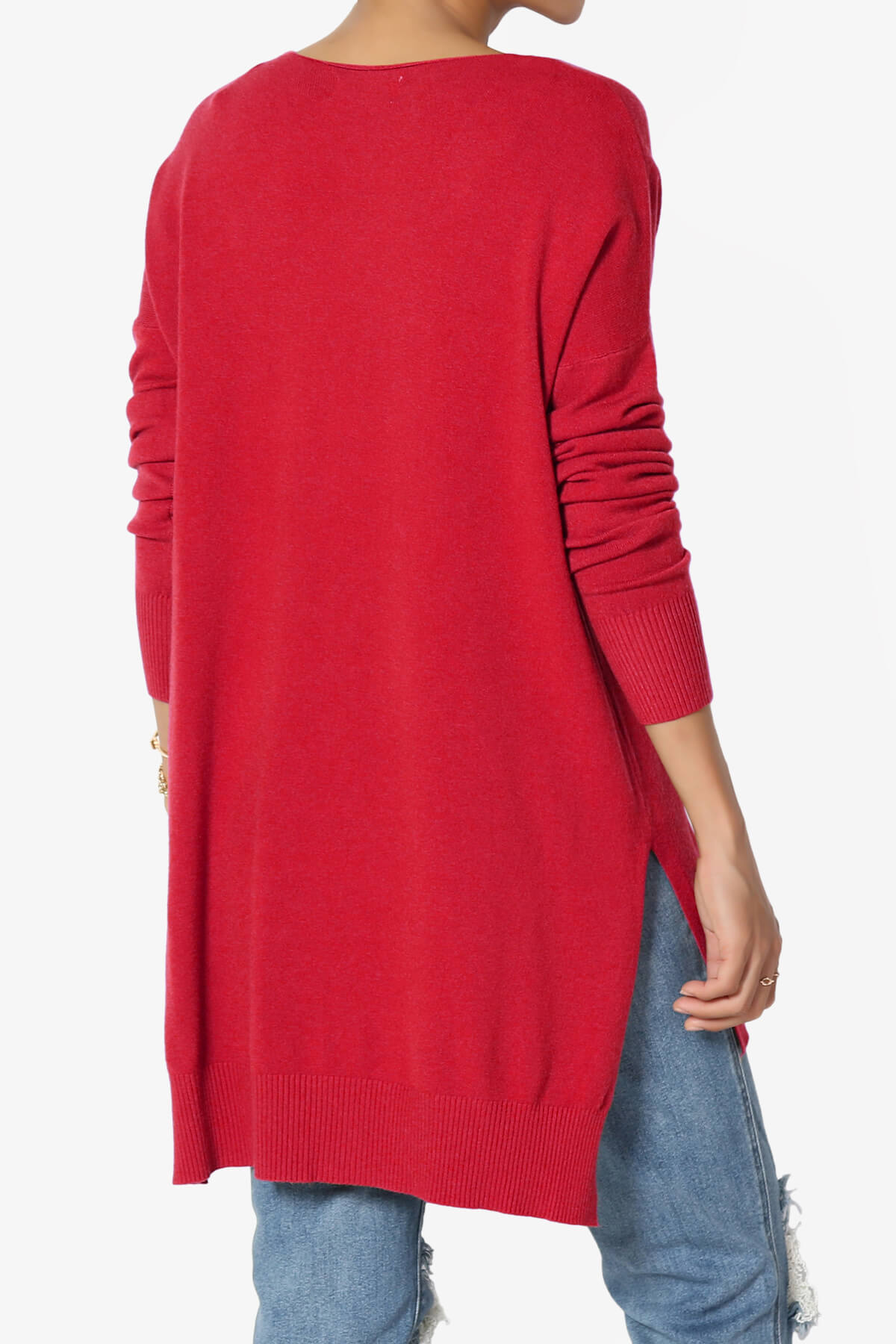 Katana Front Seam V-Neck Knit Sweater RED_4