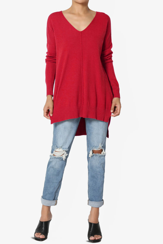 Katana Front Seam V-Neck Knit Sweater RED_6