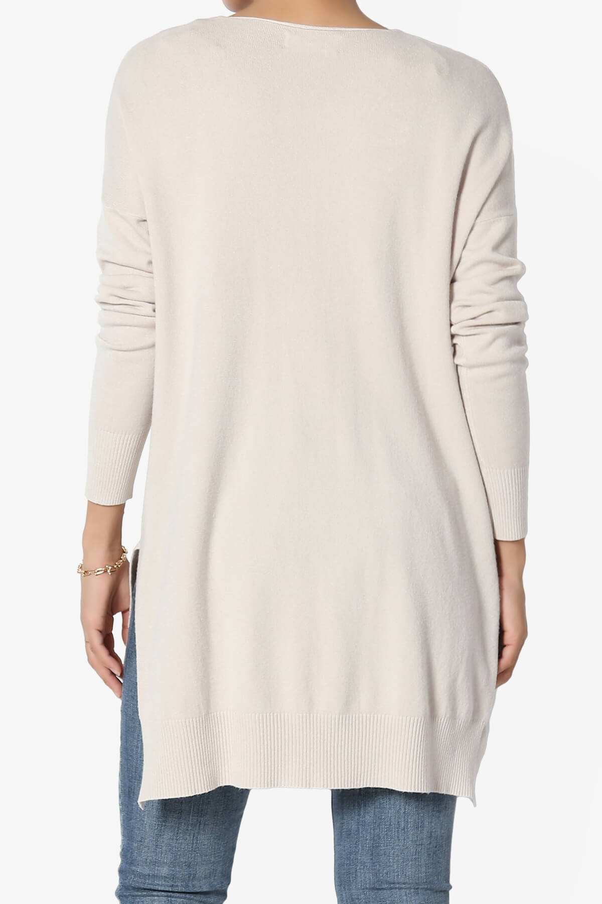 Katana Front Seam V-Neck Knit Sweater SAND BEIGE_2