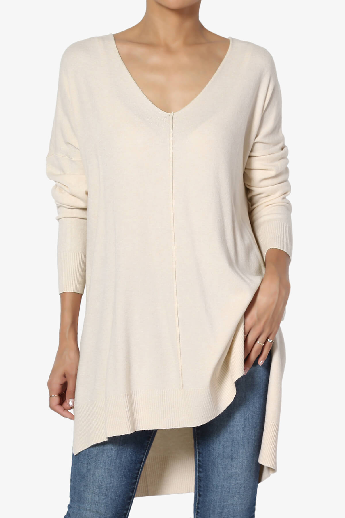 Katana Front Seam V-Neck Knit Sweater TAUPE_1