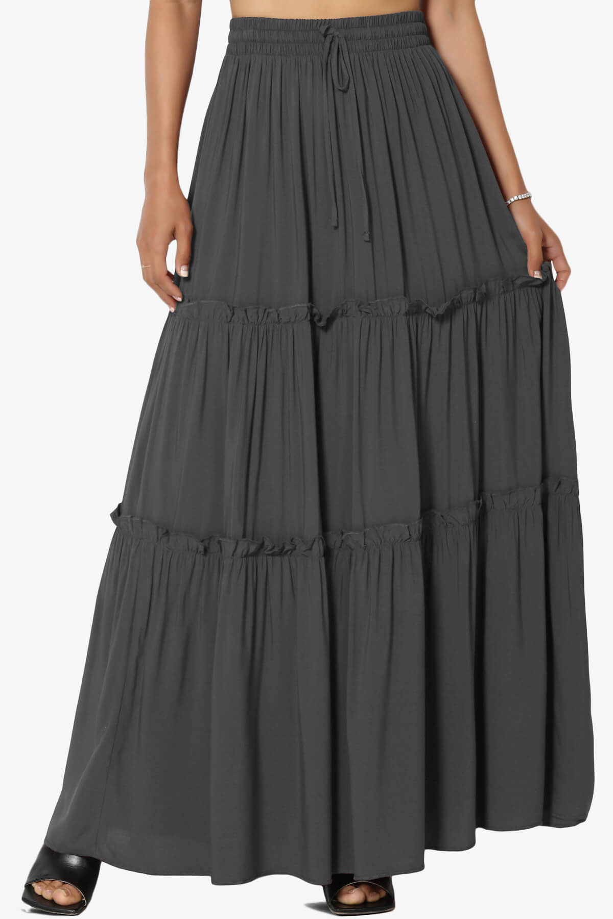 Kelton Ruffle Tiered Woven Maxi Skirt ASH GREY_1