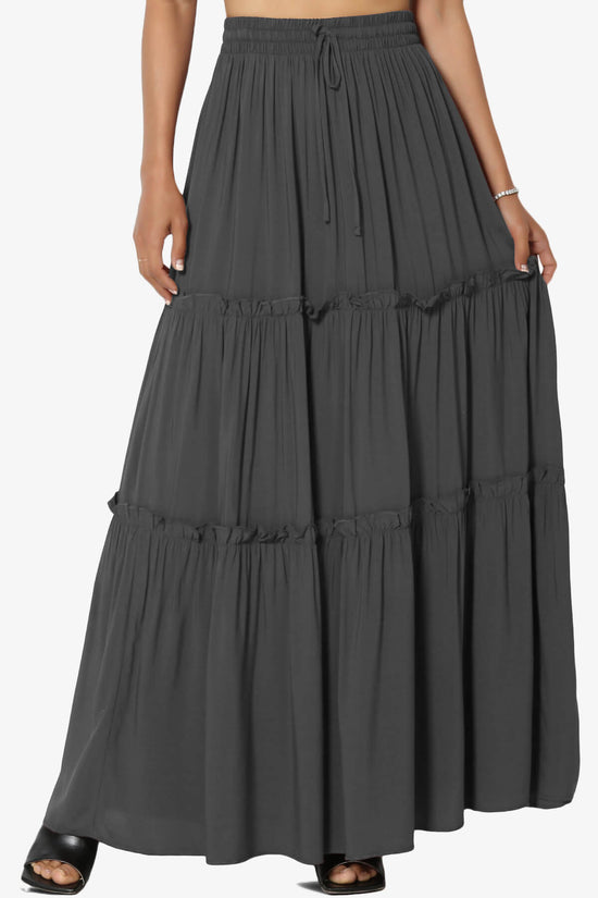 Kelton Ruffle Tiered Woven Maxi Skirt ASH GREY_1